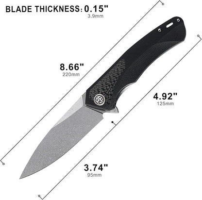 Petrified fish PF838 3.74" D2 steel folding knife outdoor tactical pocket knives G10 handle camping hunting Cutter EDC tool (White Stonewash, White Stonewash)