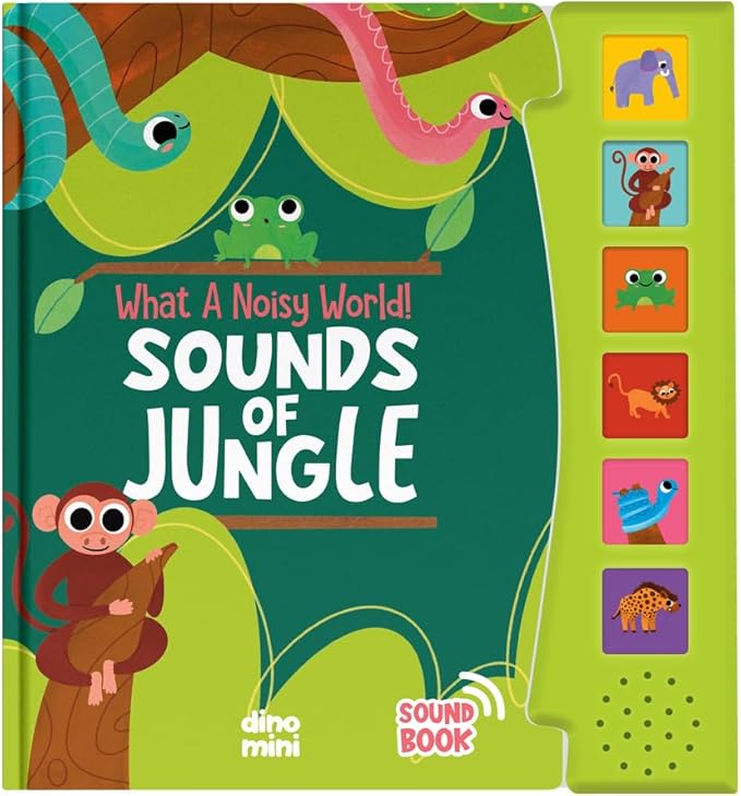 What A Noisy World - Sounds of Jungle - Auditory Interactive Books - Musical Toys for Toddlers 3-5 - Musical Book for Toddlers with 6 Different Sounds - Screen-Free Birthday Gifts