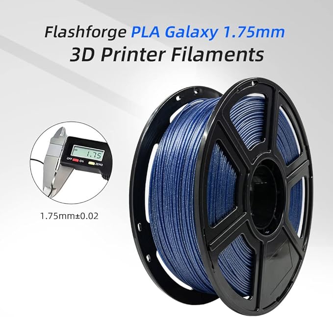 FLASHFORGE PLA Filament 1.75mm Galaxy Blue, 3D Printer Filament with Silver Glitter 1kg (2.2lbs) Spool, Dimensional Accuracy +/- 0.02mm, Shimmering 3D Printing Filament for Unique Finish