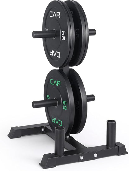 CAP Barbell 2-Inch Olympic Bumper Plate Weight Set with 6 Post Rack | 100-370 lbs | Multiple Options
