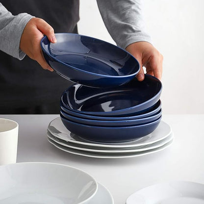Y YHY 8.5" Vivid Blue Pasta, Salad & Soup Serving Bowls Set of 4, 32oz Large Ceramic, Microwave, Oven & Dishwasher Safe, Sturdy Porcelain Perfect for Daily Dining, Family Gatherings, Parties