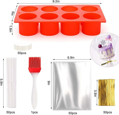 Juome Circle Cake Pop Mold Kit, 8 Cavities Cakesicle Molds Silicone