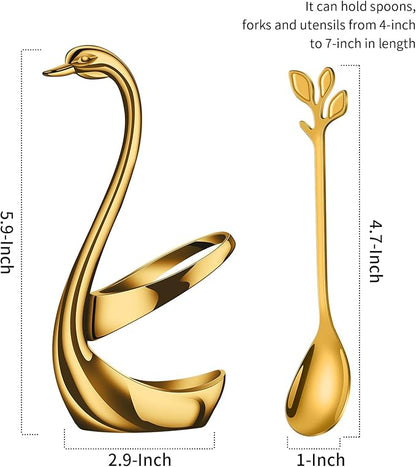 AnSaw Gold Small Coffee Spoon Holder Set, Swan Base
