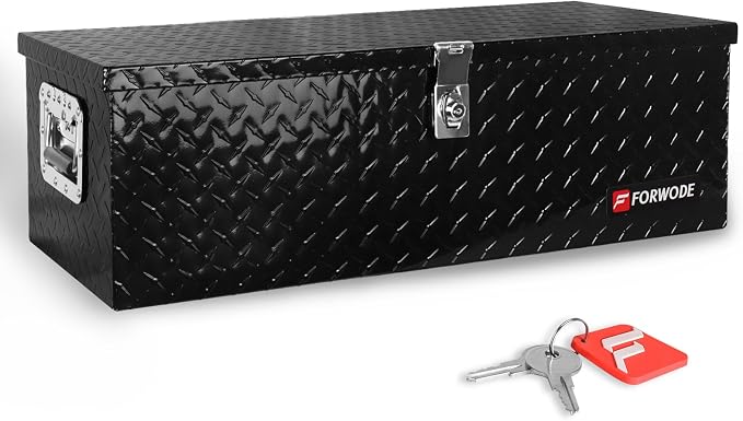 FORWODE 30 Inch Truck Bed Tool Box, Aluminum Heavy Duty Trailer Tool Box for Pickup Truck Bed RV, Toolbox Storage Box with Handle and Lock - Black
