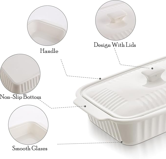 Large Baking Dish with Lid, 5.5 Quart Lasagna Pan with Lid, 13.5x9 inch Ceramic