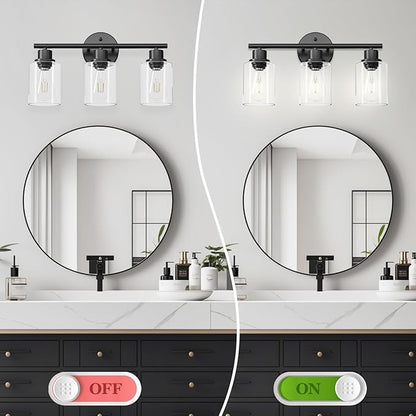 Guliaofo 3-Light Black Vanity Lights, E26 Modern Bathroom Light Fixtures