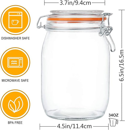 Glass Jars 32oz, Airtight Glass Food Storage Jar
