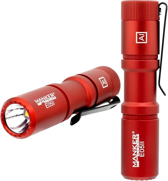 Manker E05 II High Output EDC Flashlight Eeay to Carry, for Camping, Hiking (Red, 800 Lumens NICHIA 519A-V1 4000K R9080)