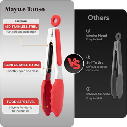 Small Silicone Tongs for Cooking,3 PCS 7-Inch Mini Serving Tong-600°F Heat Resistant Non Stick Stainless Steel Tong s with Silicone Tips Food Tong Cooking Tongs for Salad,Buffet Serving
