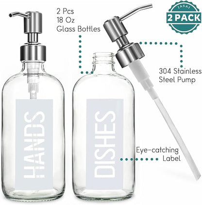 JASAI 2Pack 18OZ Glass Soap Dispenser