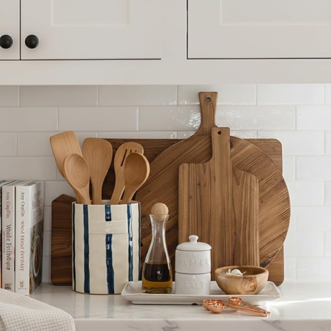 JIEMEI HOME Kitchen Utensil Holder, 7.2" Ceramic Stable Utensil Crock