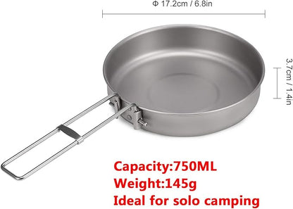 Lixada Ultralight Titanium Frypan Outdoor Camping Hiking Picnic Cooking Frying Pan 750/1000ML with/Without Handle