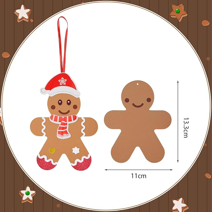 Fennoral 24 Pack Gingerbread Man Craft for Kids Make You Own Gingerbread Man Foam Stickers Ornament DIY Arts and Crafts for Kids Girls Boys Chirstmas Party Supplies Christmas Tree Decoration