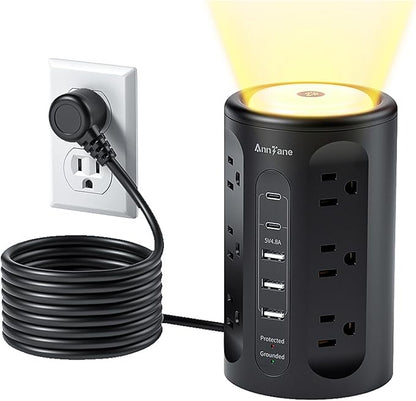 AnnTane Power Strip Tower with Night Light, Power Strip Surge Protector with