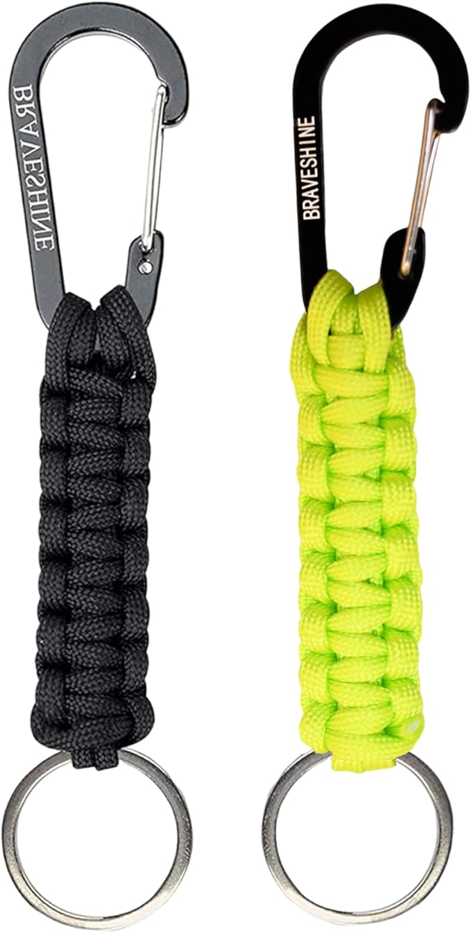 BRAVESHINE Paracord Keychain Carabiner Clip, D Ring Lanyard Hanger Stroller Hook for Water Bottle, Key, Backpacks, Men, Women