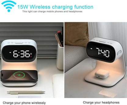 3in1 Multi-Functional Wireless Charging Alarm Clock Smart Night Light Qi