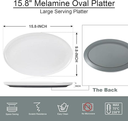 Webbylee ‌16" Melamine Oval Platter Set of 2 - Lightweight Durable Serving Tray for Party, Catering & Home | Dishwasher Safe, Fits Turkey/Charcuterie-White & Grey