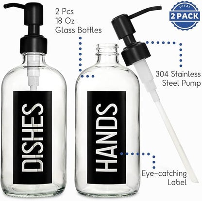 JASAI 2Pack 18OZ Glass Soap Dispenser, Kitchen Dispenser