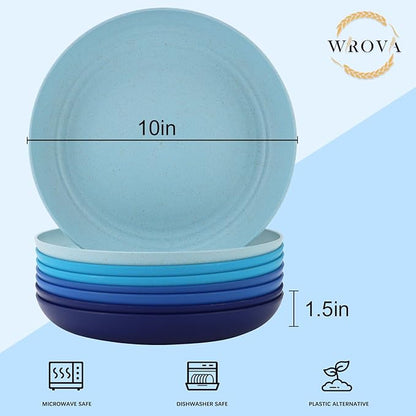 Wheat Straw Plates - 10 Inch Unbreakable Dinner Plates Set of 8 - Dishwasher & Microwave Safe Plastic Plates Reusable - Lightweight Plates for kitchen,camping (Ocean Series)