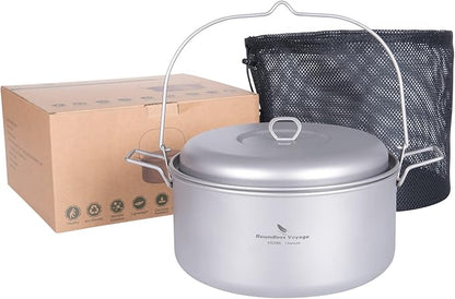 Boundless Voyage Titanium 4.5L Hanging Pot with Steaming Rack Folding Handle Outdoor Camping Cooking Stockpot Steamer Set