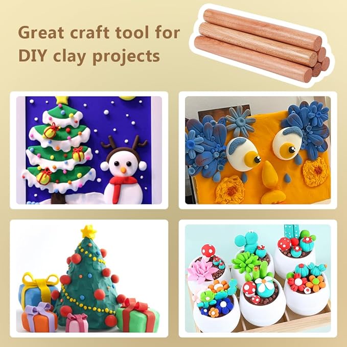 OLYCRAFT 8pcs Wood Rolling Pins 10 inch Clay Rolling Pins 1.1 inch Diameter