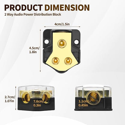 2 Way Power Distribution Block,2 PCS 12v Distribution Block 0/2/4 Specification Input 4/8/10 Specification Output Amplifier Ground Distributor, Suitable for Power Distribution Block Car Audio
