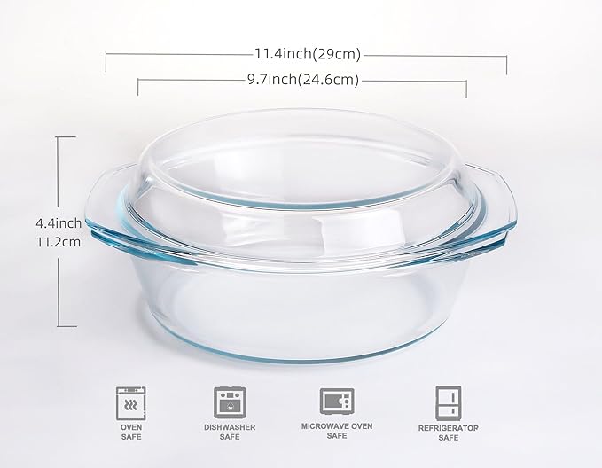 Round Tempered Glass Casserole Dish