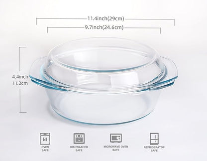 Round Tempered Glass Casserole Dish