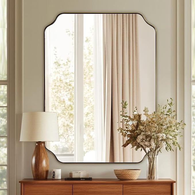 ANDY STAR 30"x40" Gold Bathroom Mirror, Large Scalloped Wall Mirror, Brushed