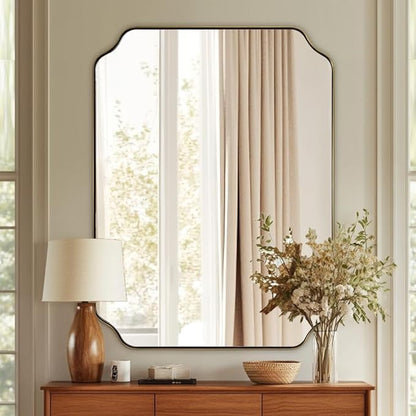 ANDY STAR 30"x40" Gold Bathroom Mirror, Large Scalloped Wall Mirror, Brushed