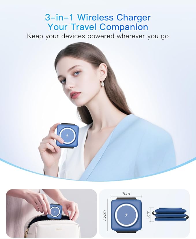 Iseyyox Charging Station for Apple Devices - 3 in 1 Magnetic Foldable Wireless