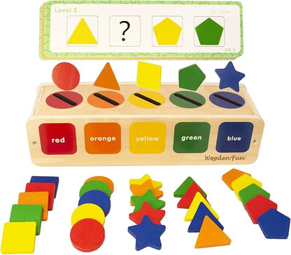 Color Shape Sorting Toy for Toddler, Wooden Montessori Shape Sorter Color Matching Box Game, Learning Sensory Toys Gift for Boy Girl 3 Year Old