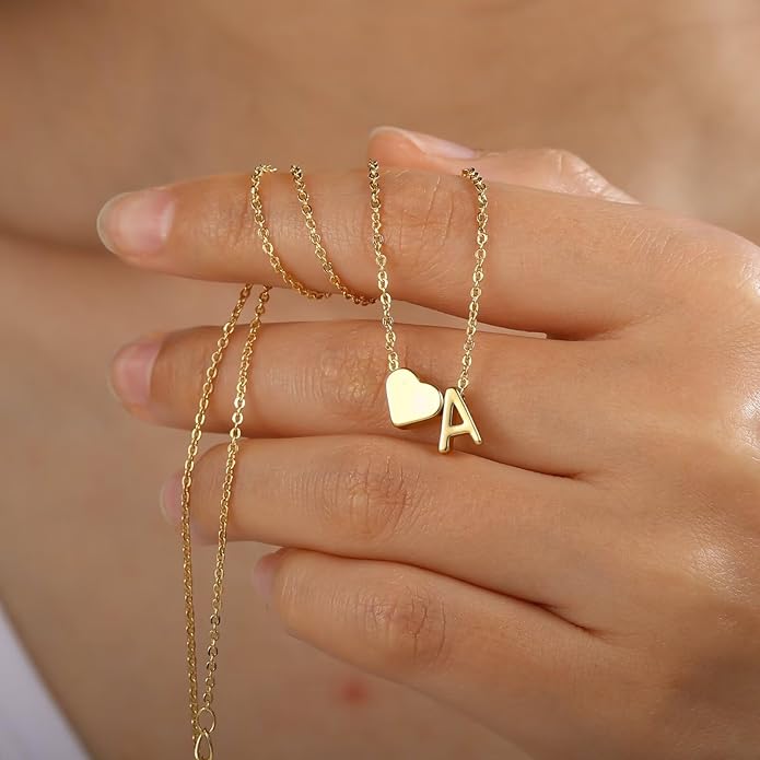 Turandoss Heart Initial Necklace for Women Teen Girls - 18K Gold Plated Letter A-Z Pendant Necklace Dainty Heart Necklaces Tiny Initial Necklaces Birthday Gifts for Women Jewelry