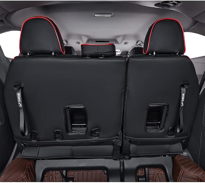 EKR Sienna Seat Covers for 2011-2020 Toyota Sienna LE,XLE, SE,XLE Premium 2nd Row 4/2/4 Split,8 Seats,Waterproof Car Seat Cover Full Set,Car Seat Protectors- Three Row,Leather(Black with Red Piping)
