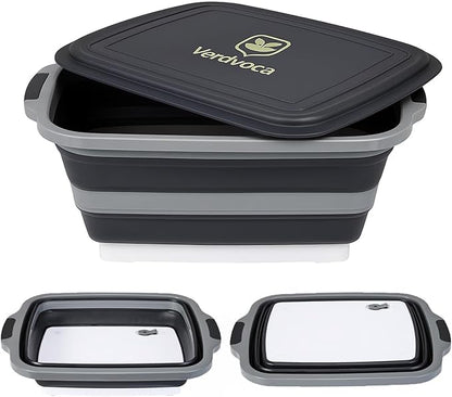 Collapsible BBQ Prep Tubs with Lids, Grill Cutting Board, Camping Sink with Drainage Hole for Meal Prep, Fruit Wash and Food Storage, Marinating Container, 16L Black Tub 20"