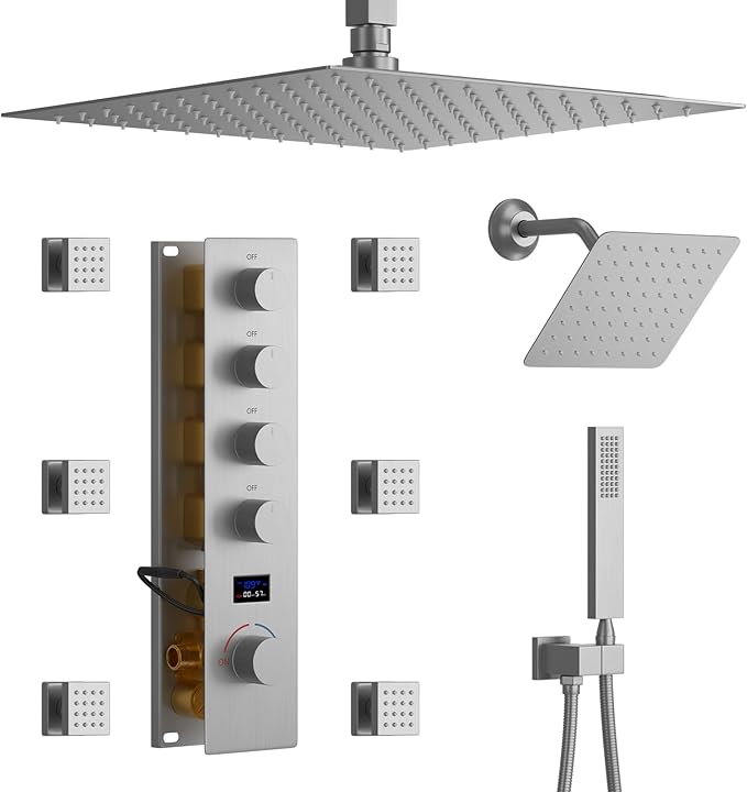 KATAIS Tempreature Display Shower System Brushed Nickel Shower Faucet Set