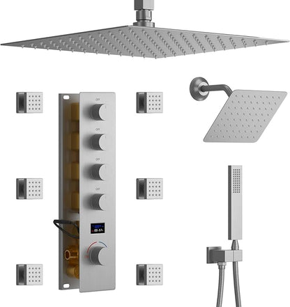 KATAIS Tempreature Display Shower System Brushed Nickel Shower Faucet Set