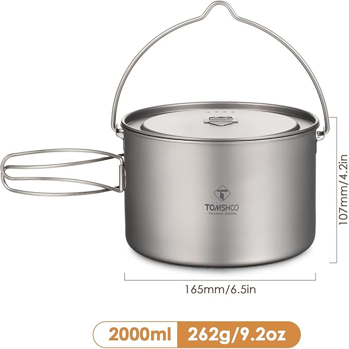 Camping Pot, Titanium Pot 750ml/900ml/1100ml/1600ml/2000ml/2800ml Ultralight ing Pot with Lid and Foldable Handle Outdoor Camping Backpacking Cooking Picnic