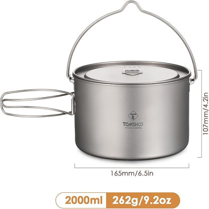 Camping Pot, Titanium Pot 750ml/900ml/1100ml/1600ml/2000ml/2800ml Ultralight ing Pot with Lid and Foldable Handle Outdoor Camping Backpacking Cooking Picnic