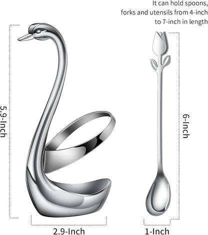 Silver Small Coffee Spoon Holder Set, Swan Base