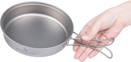 iBasingo Backpacking Cookset Titanium Camping Pots Set Ultralight Outdoor Picnic Pots Pans with Folding Handle Druable Portable Cooking Mess Kit Compact Picnic Dishes Bowls Cups (Multiple Sizes)