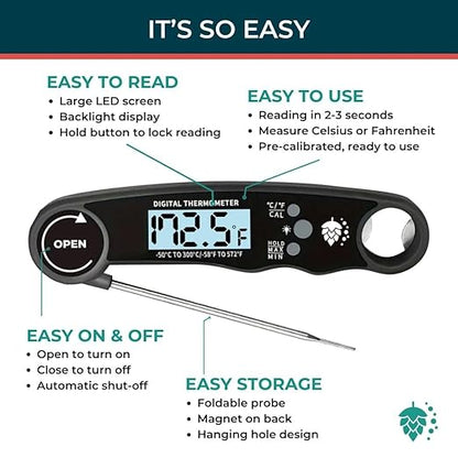 Cathy Yoder's Meat Thermometer Digital, Instant Read Food Thermometer for Cooking in Air Fryer Oven, BBQ, Grill & Baking. Measure Internal Temperatures Probe Easy Display Kitchen Grilling Accessories