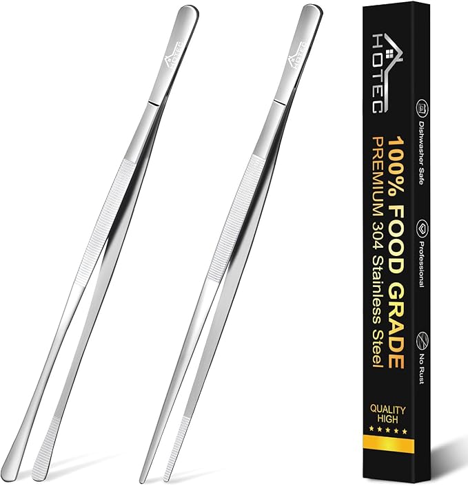 HOTEC Kitchen Tweezers Tongs Stainless Steel Professional Chef Tweezers