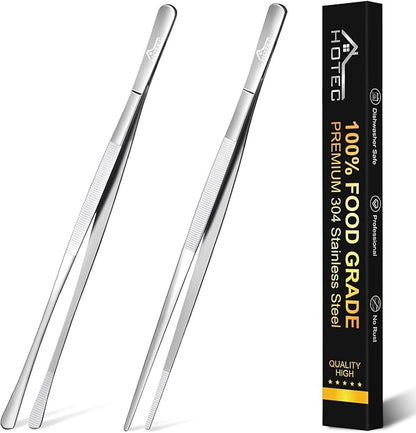 HOTEC Kitchen Tweezers Tongs Stainless Steel Professional Chef Tweezers