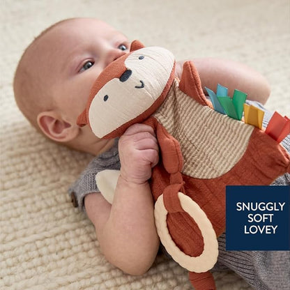 Itzy Ritzy - Bitzy Crinkle Sensory Toy Fox with Crinkle Sound for Babies & Toddlers - Features Soft Braided Teething Ring & Textured Ribbons, Designed for Ages 0 Months and Up, Fox