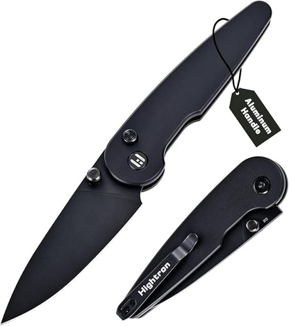 Hightron Birdidi Folding Pocket Knife, 2.91" D2 Blade Aluminum Handle with Deep-Carry Clip, Sharp EDC Tactical Knives for Men Women Lightweight Cutter for Camping Hiking Black-B