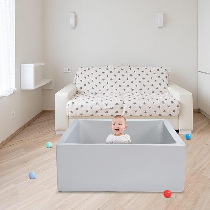 Foam Ball Pit for Toddlers Kids Square Soft Ball Pool Ideal Gift Play Toy for Children Kiddie Pools - Light Gray