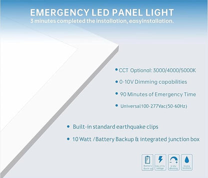 2X2 LED Flat Panel Light Emergency Battery Backup, 40W-3000K/4000K/5000K