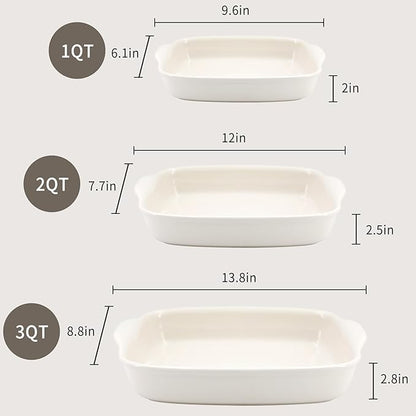 3-Pack Ceramic Baking Dishes Set, Heavy-Duty Oven-Safe Stoneware, Deep