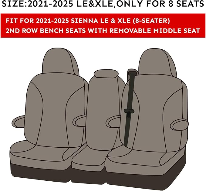 EKR Sienna Seat Covers for 2021 2022 2023 2024 2025 2026 Toyota Sienna LE, XLE,8 Seats,2nd Row 4/2/4 Split,Waterproof Seat Covers Full Set for Trucks - Three Row,Leather (Black/Gray)